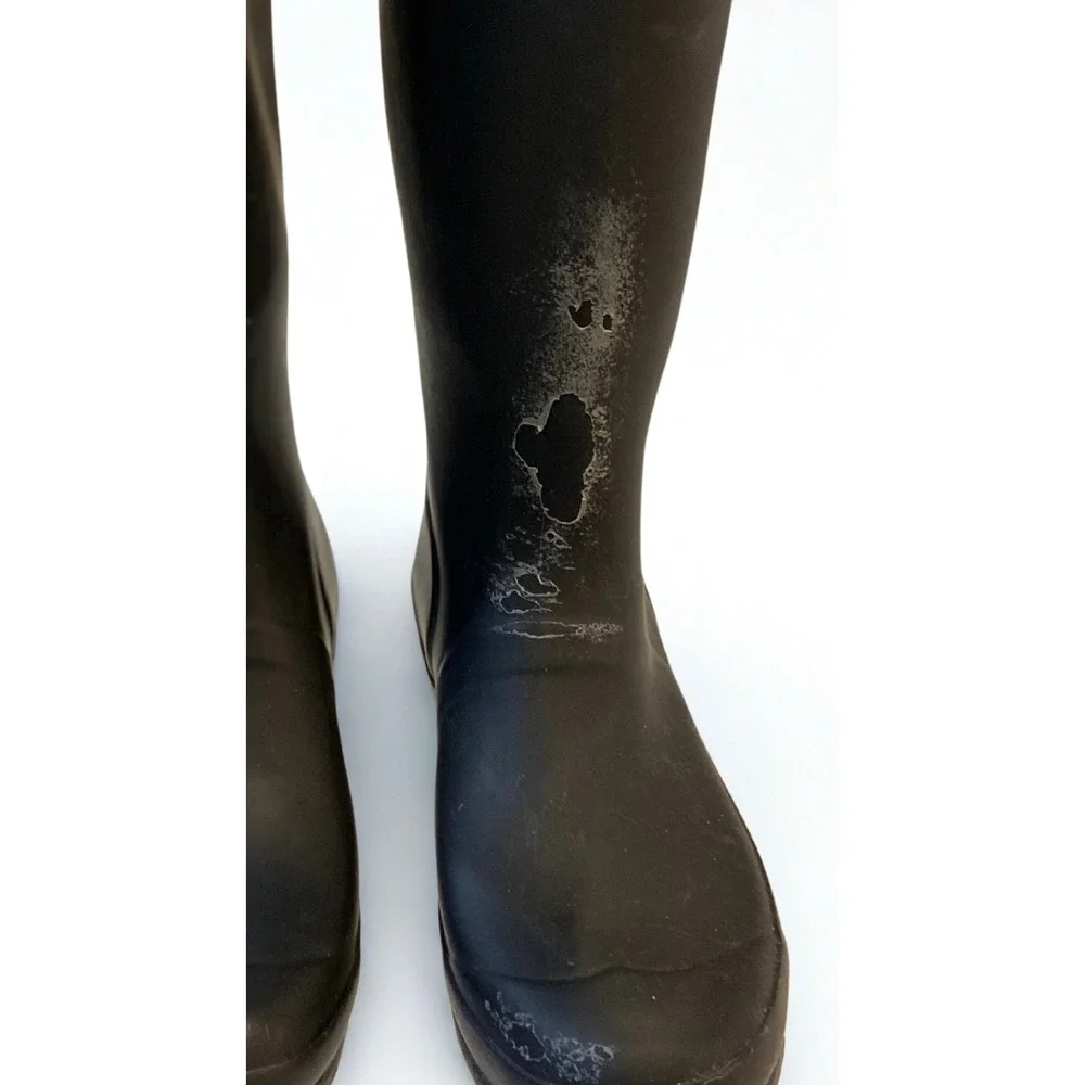 Hunter Kids Tall Rain‎ Boots Black Waterproof Rubber Buckle Boot-Flawed